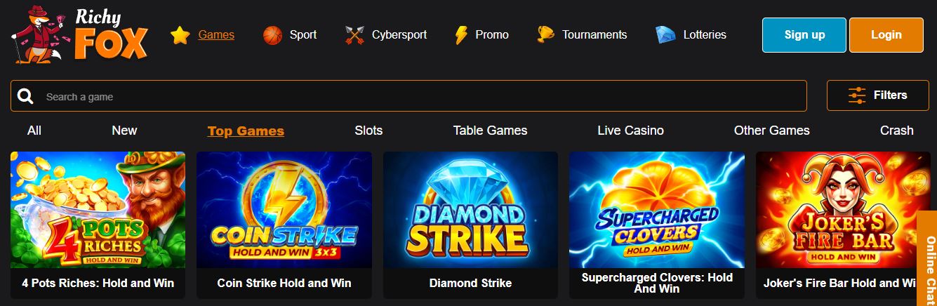 Play popular slot games with hold and win features