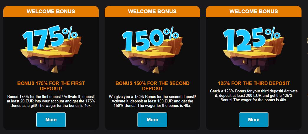 Claim welcome bonus up to 175 percent on first deposit